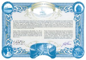 Certificate of Titanic artwork 0678 dedicated to Francisco Mauro Severiano Carrau